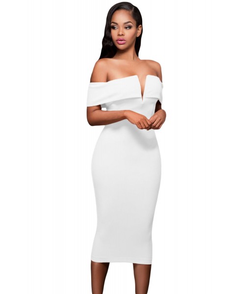 White Off-the-shoulder Midi Dress