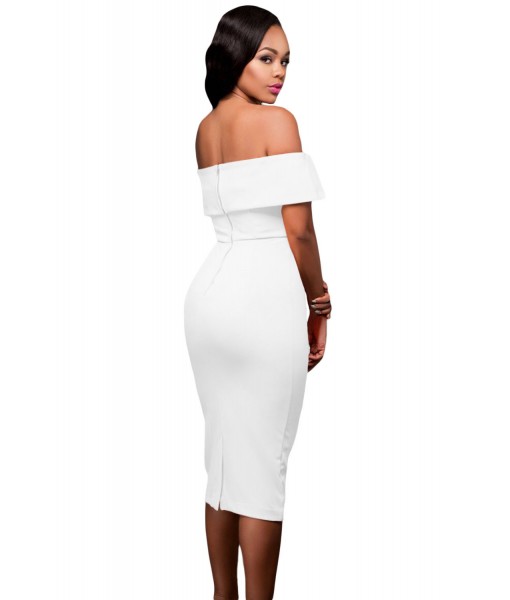 White Off-the-shoulder Midi Dress