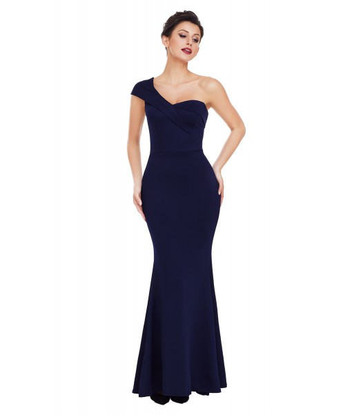 Navy Blue Sexy One Shoulder Ponti Gown