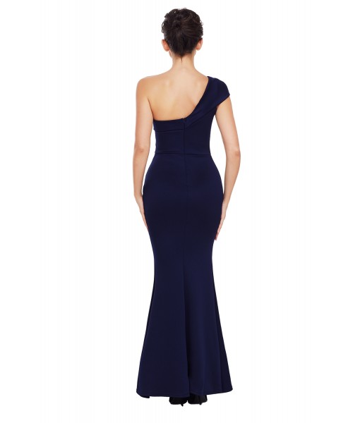 Navy Blue Sexy One Shoulder Ponti Gown