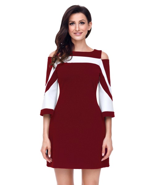 Burgundy White Colorblock Dress