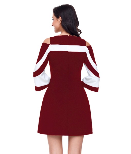 Burgundy White Colorblock Dress