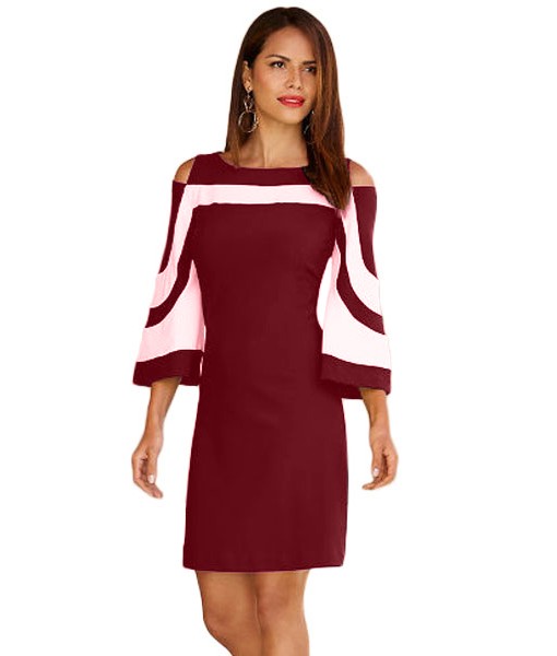 Burgundy White Colorblock Dress