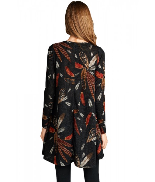 Black Feather Graphic Pocket Tunic Dress