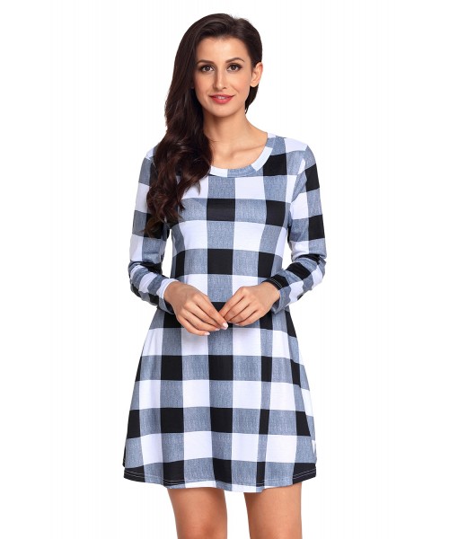 Black White Plaid Mini Dress