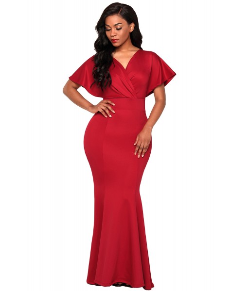 Red Off The Shoulder Mermaid Maxi Dress