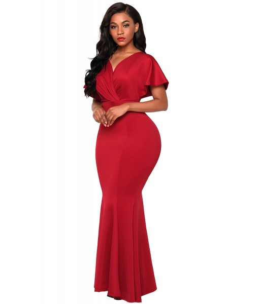 Red Off The Shoulder Mermaid Maxi Dress