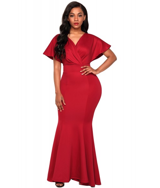 Red Off The Shoulder Mermaid Maxi Dress