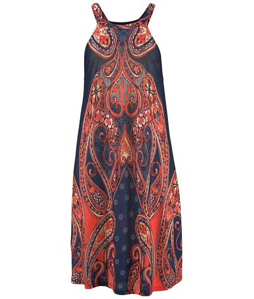 Navy Coral Bohemian Print Racerback Dress