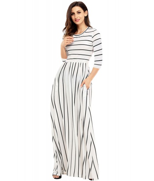 White Black Striped Casual Pocket Style Maxi Dress