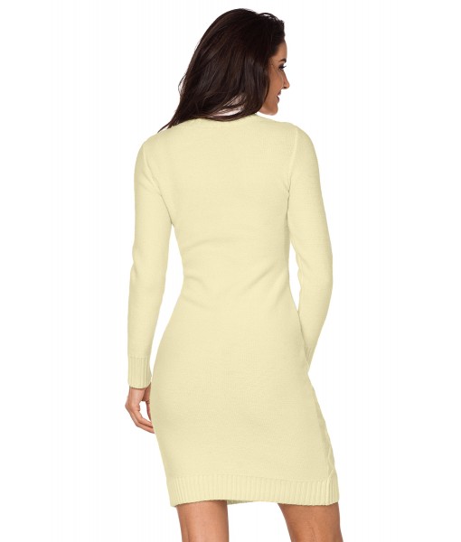 Apricot Cable Knit High Neck Sweater Dress