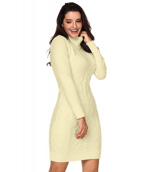 Apricot Cable Knit High Neck Sweater Dress