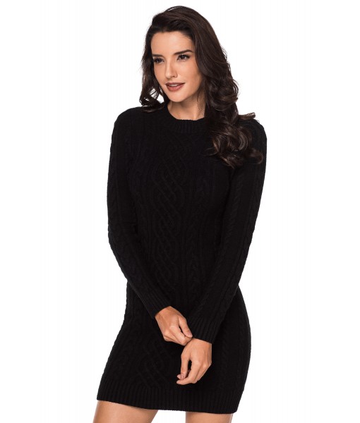 Black Slouchy Cable Sweater Dress