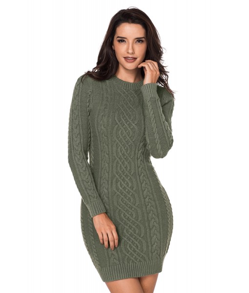 Army Green Slouchy Cable Sweater Dress