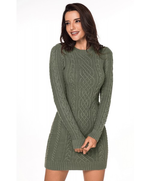 Army Green Slouchy Cable Sweater Dress