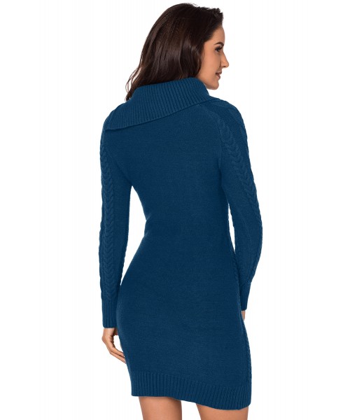 Asymmetric Buttoned Collar Biscay Bodycon Sweater Dress