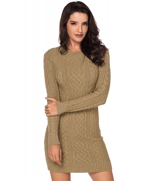 Khaki Slouchy Cable Sweater Dress