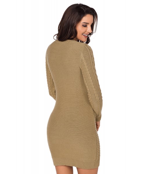 Khaki Slouchy Cable Sweater Dress