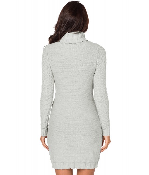 Grey Stylish Pattern Knit Turtleneck Sweater Dress