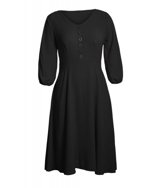 Black Button Front Balloon Sleeve Vintage Dress