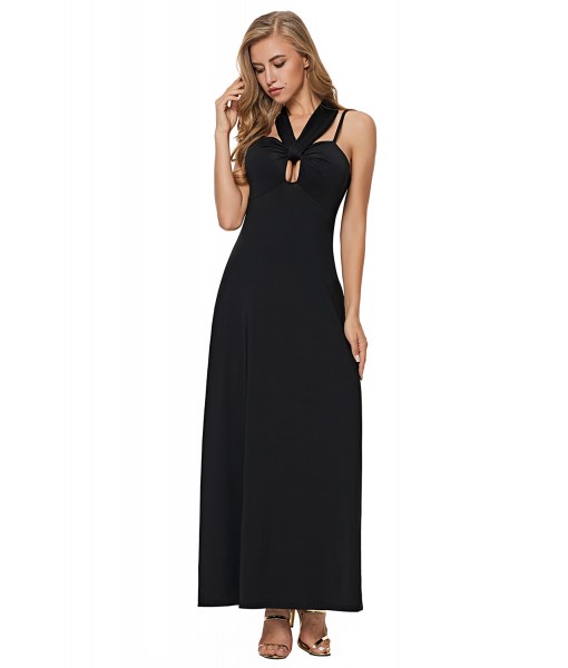 Black Self Tie Ribbon Wrap Maxi Dress