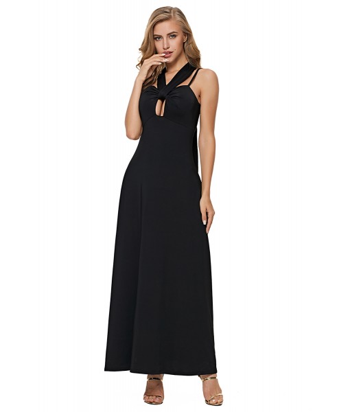 Black Self Tie Ribbon Wrap Maxi Dress