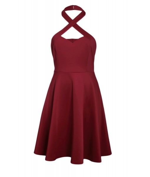 Burgundy Cross Halter Vintage Flare Dress