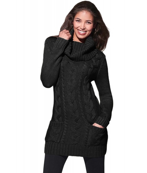 Black Cowl Neck Cable Knit Sweater Dress