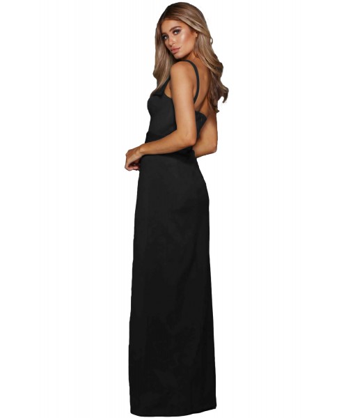 Black Asymmetric One Shoulder Floor Length Party Dress