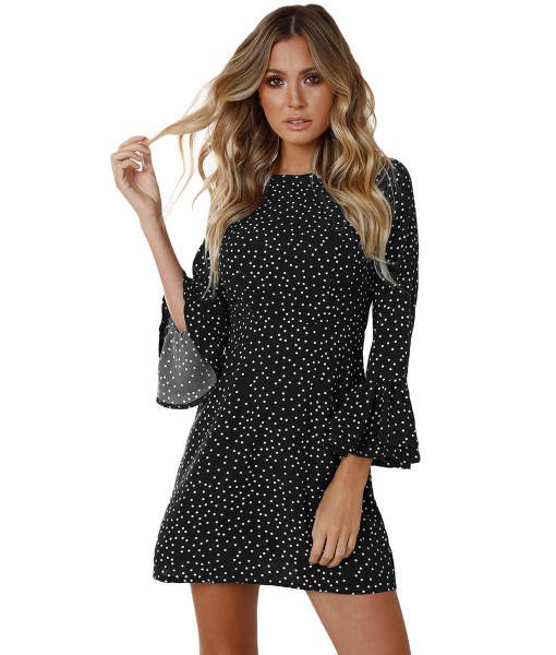 Black Polka Dot Flared Sleeve Mini Dress