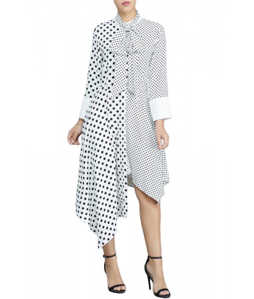 White Polka Dot Asymmetric Vintage Dress