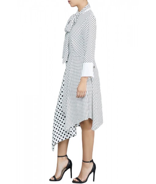 White Polka Dot Asymmetric Vintage Dress