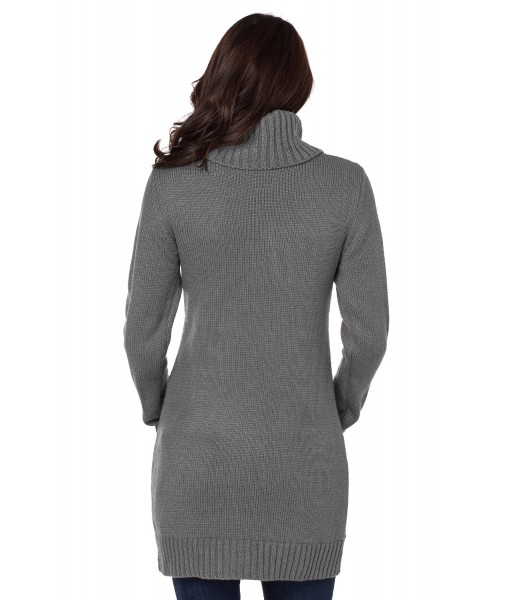 Gray Cowl Neck Cable Knit Sweater Dress